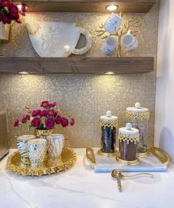 Inspire Me! Home Decor Gold Beaded Canisters W/ Marble Lid (3 Sizes) 14 Inspire Me! Home Decor Gold Beaded Canisters W/ Marble Lid (3 Sizes)