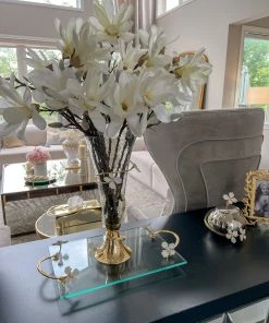 Inspire Me! Home Decor White Glass Vase With White Jeweled Flower Details