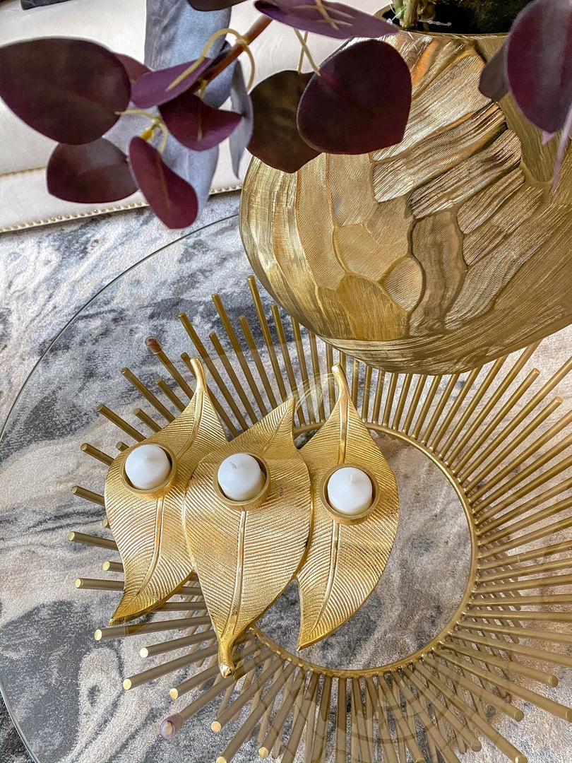 Inspire Me! Home Decor Gold Triple Leaf Tea Light Holder 3 Inspire Me! Home Decor Gold Triple Leaf Tea Light Holder