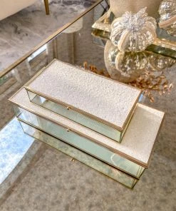 Inspire Me! Home Decor Glass Box Set With White Glitter Top (Set Of 2)