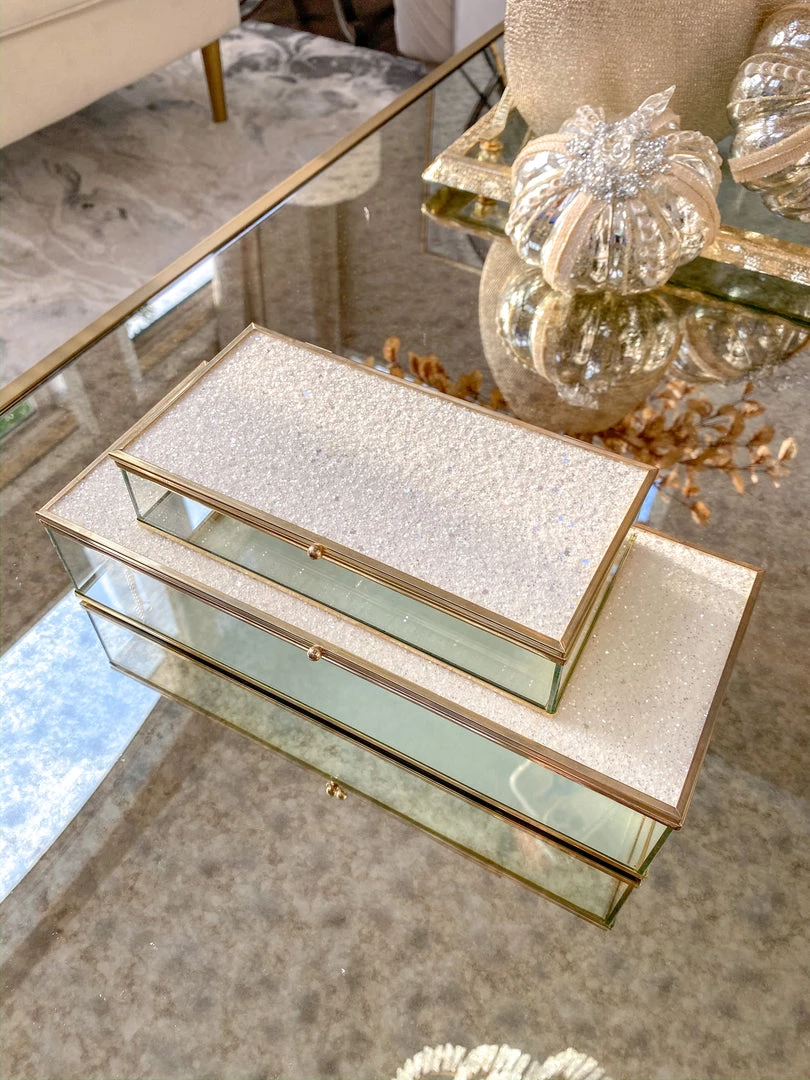 Inspire Me! Home Decor Glass Box Set With White Glitter Top (Set Of 2) 3 Inspire Me! Home Decor Glass Box Set With White Glitter Top (Set Of 2)