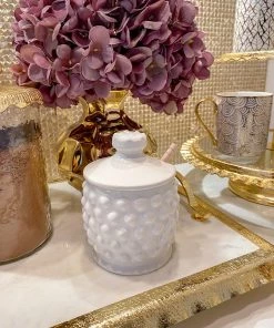 Inspire Me! Home Decor KITCHEN Ceramic White Dotted Texture Honey Jar