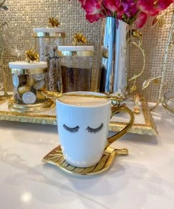 Inspire Me! Home Decor Eyelash Mug W/ Gold Handle