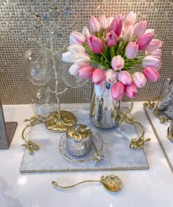 Inspire Me! Home Decor Large Marble Tray With Gold Pomegranate Handles