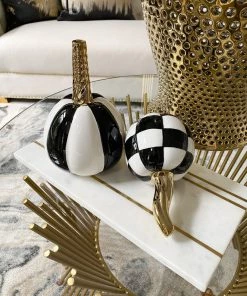 Inspire Me! Home Decor Mini Checkered Ceramic Pumpkin With Gold Stem