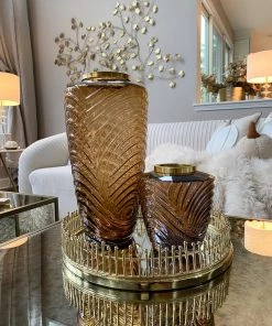 Inspire Me! Home Decor Amber Textured Vase With Gold Rim (2 Sizes)