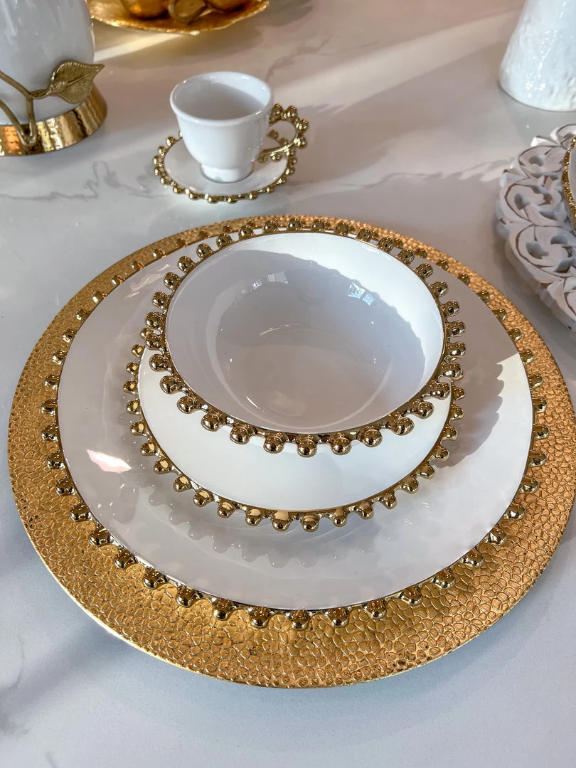 Inspire Me! Home Decor White And Gold Beaded Dinner Set 7 Inspire Me! Home Decor White And Gold Beaded Dinner Set