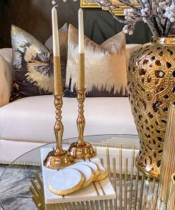 Inspire Me! Home Decor Gold Metal Candle Stick Holders (Set Of 2)