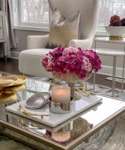 Inspire Me! Home Decor Willow Leaf Handle White Marble Tray