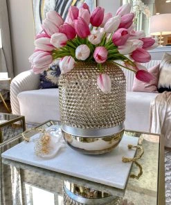 Inspire Me! Home Decor Marble Tray With Gold Branch Textured Handles