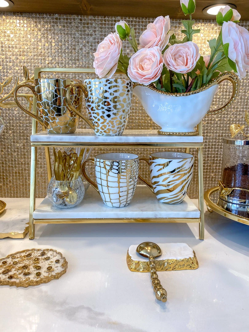 Inspire Me! Home Decor Set Of 4 - 19 Oz Gold Metallic Pattern Print Mugs 3 Inspire Me! Home Decor Set Of 4 - 19 Oz Gold Metallic Pattern Print Mugs