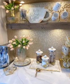 Inspire Me! Home Decor Gold Or Silver Metal Floral Glass Canisters With Marble Lid-With Metal Rim (3 Sizes) (2 Colors)