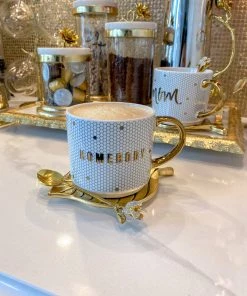 Inspire Me! Home Decor "Homebody" Gold & White Tile Mug