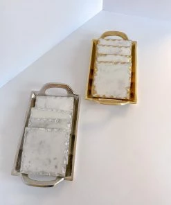 Inspire Me! Home Decor Marble Coasters W/ Silver Trim And Tray Set