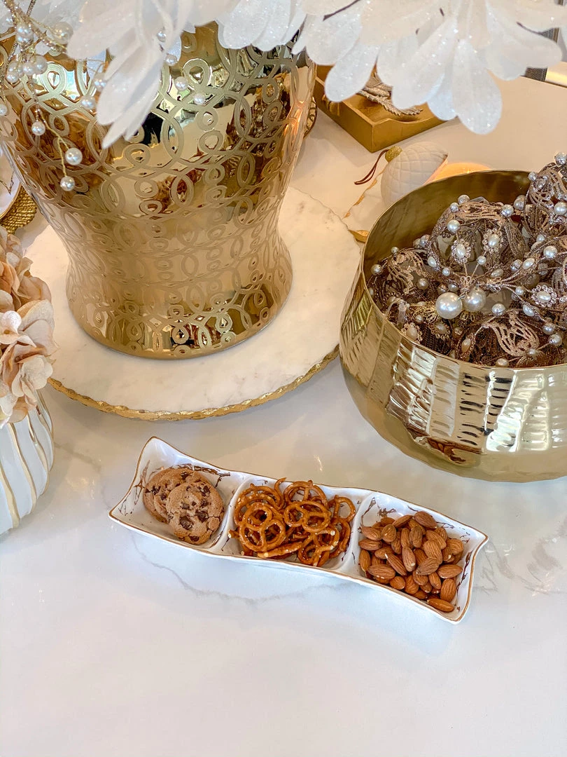 Inspire Me! Home Decor 3 Section Metallic Gold Marble Print Dish 4 Inspire Me! Home Decor 3 Section Metallic Gold Marble Print Dish