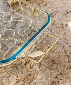 Inspire Me! Home Decor Rectangular Pyrex With Gold Branch Detailed Holder