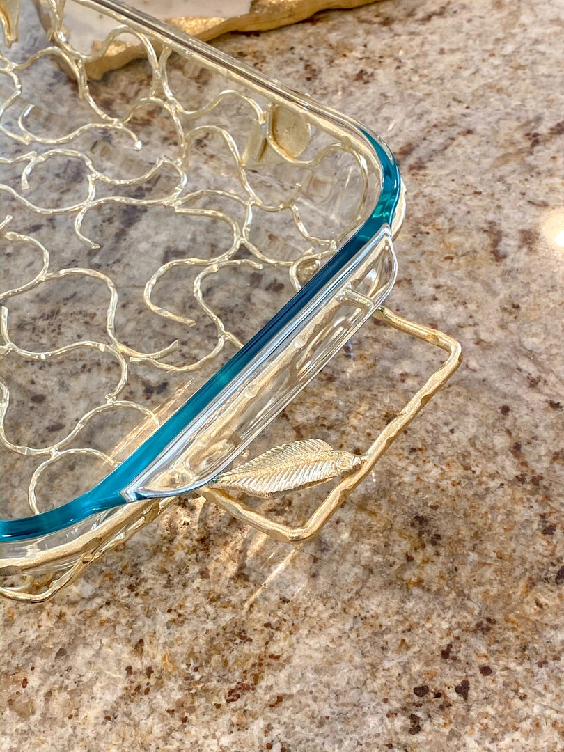Inspire Me! Home Decor Rectangular Pyrex With Gold Branch Detailed Holder 4 Inspire Me! Home Decor Rectangular Pyrex With Gold Branch Detailed Holder