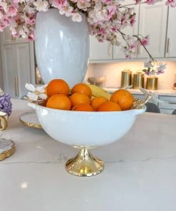 Inspire Me! Home Decor White Porcelain Bowl With White Jeweled Flower Details