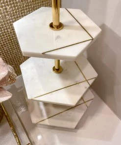 Inspire Me! Home Decor Three Tiered Marble Stand With Gold Inlay 12 Inspire Me! Home Decor Three Tiered Marble Stand With Gold Inlay