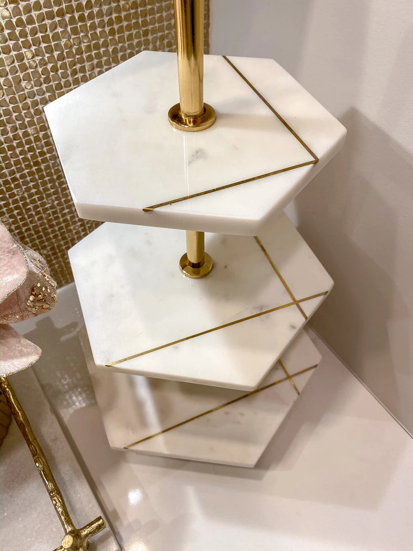 Inspire Me! Home Decor Three Tiered Marble Stand With Gold Inlay 7 Inspire Me! Home Decor Three Tiered Marble Stand With Gold Inlay
