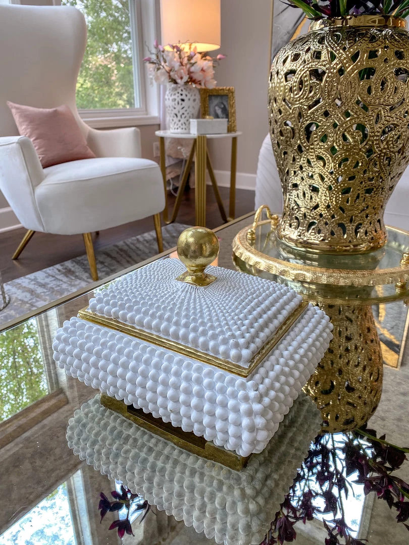 Inspire Me! Home Decor Cream Studded Box W/ Gold Detailing 5 Inspire Me! Home Decor Cream Studded Box W/ Gold Detailing