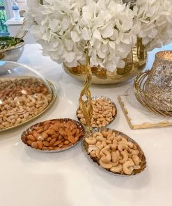 Inspire Me! Home Decor Three Section Silver Bowl With Gold Willow Leaf Handle