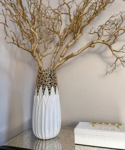 Inspire Me! Home Decor White And Gold Porcelain Vase With Circle Cutout Design (2 Styles)