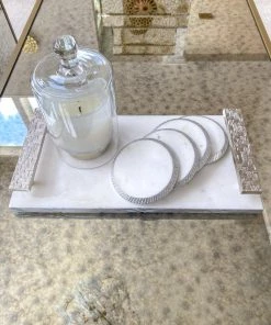 Inspire Me! Home Decor Silver Rope Edge Marble Coaster Set