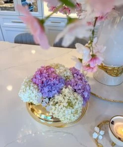 Inspire Me! Home Decor Large Gold Round Bowl Vase With White Jeweled Flower Details