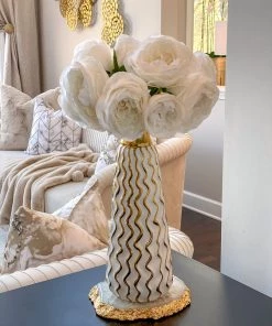 Inspire Me! Home Decor Squiggle Gold And White Vase