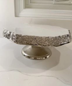 Inspire Me! Home Decor White Enameled Cake Stand With Metallic Edge (2 Colors) KITCHEN