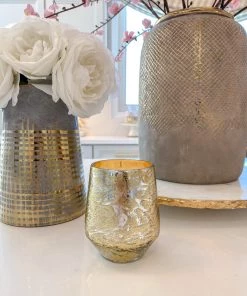 Inspire Me! Home Decor Metallic Gold And Silver Paloma Flower Scented Candle