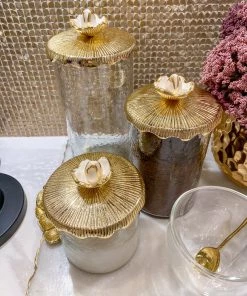 Inspire Me! Home Decor Glass Canister With Metal Floral Lid (3 Sizes) (2 Colors) 14 Inspire Me! Home Decor Glass Canister With Metal Floral Lid (3 Sizes) (2 Colors)