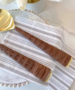 Inspire Me! Home Decor Gold Servers W/ Rattan Handle