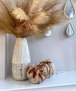Inspire Me! Home Decor Beige Velvet Feather Pumpkins (3 Sizes) SEASONAL
