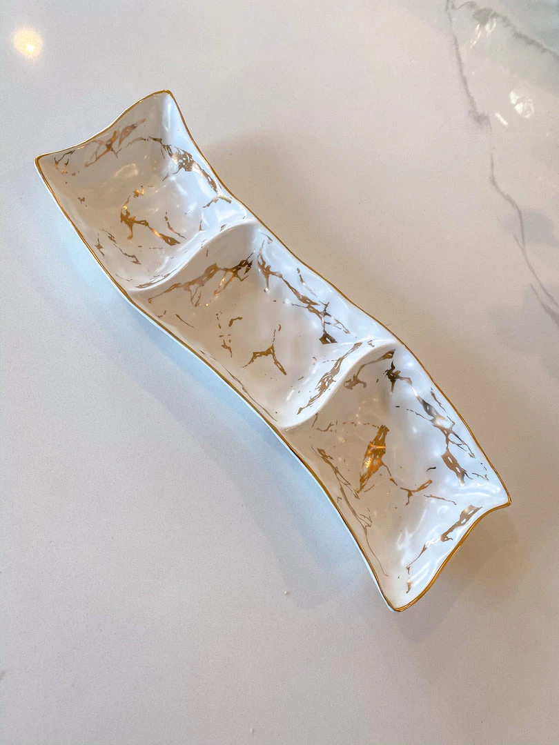 Inspire Me! Home Decor 3 Section Metallic Gold Marble Print Dish 3 Inspire Me! Home Decor 3 Section Metallic Gold Marble Print Dish