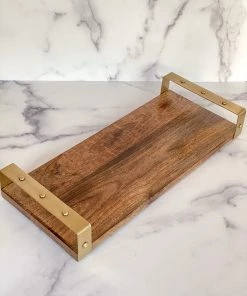 Inspire Me! Home Decor Long Wooden Tray With Gold Beaded Handles