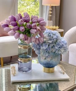 Inspire Me! Home Decor Blue Textured Round Vase With Gold Base