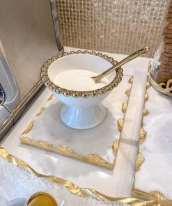 Inspire Me! Home Decor Gold Beaded Snack Bowl W/ Spoon