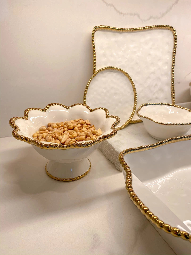 Inspire Me! Home Decor Gold And White Beaded Pedestal Bowl 4 Inspire Me! Home Decor Gold And White Beaded Pedestal Bowl