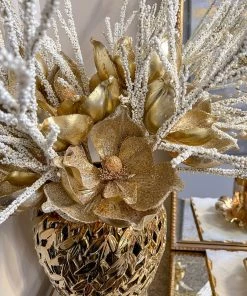 Inspire Me! Home Decor Gold Glittered Magnolia Stem