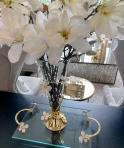 Inspire Me! Home Decor White Glass Vase With White Jeweled Flower Details