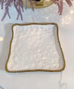 Inspire Me! Home Decor Gold And White Beaded Square Platter