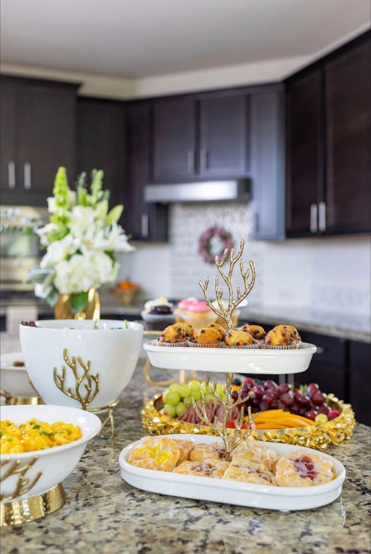 Inspire Me! Home Decor White Ceramic Two Tier Cake Stand With Gold Textured Details " From Pops Of Color Home Collection" 3 Inspire Me! Home Decor White Ceramic Two Tier Cake Stand With Gold Textured Details " From Pops Of Color Home Collection"