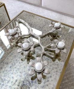 Inspire Me! Home Decor Silver Flower Branch 5 Tealight Candle Holder