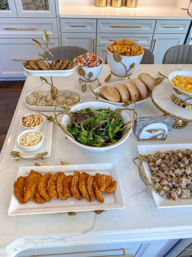 Inspire Me! Home Decor White Ceramic Bowl With Gold Leaf Details (2 Sizes) 7 Inspire Me! Home Decor White Ceramic Bowl With Gold Leaf Details (2 Sizes)