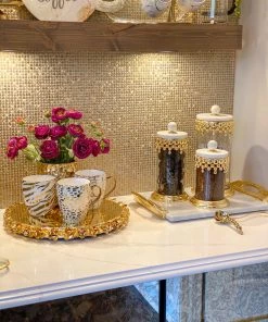 Inspire Me! Home Decor Gold Beaded Canisters W/ Marble Lid (3 Sizes)
