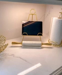 Inspire Me! Home Decor Distressed Gold Handle Marble Decorative Rolling Pin