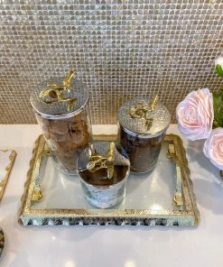 Inspire Me! Home Decor Hammered Glass Canister W/ Gold Bird Lid ( 3 Sizes Available) 13 Inspire Me! Home Decor Hammered Glass Canister W/ Gold Bird Lid ( 3 Sizes Available)