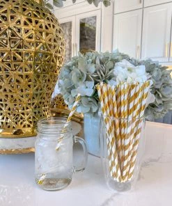 Inspire Me! Home Decor Gold Paper Straws ( 2 Patterns Available )